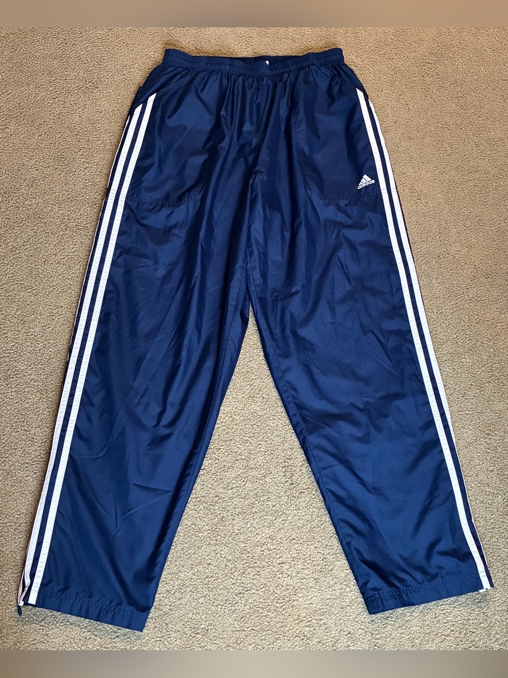 Vintage Y2K Adidas Athletic Track Pants Mens L Navy Blue 3 Stripes Zip Ankle